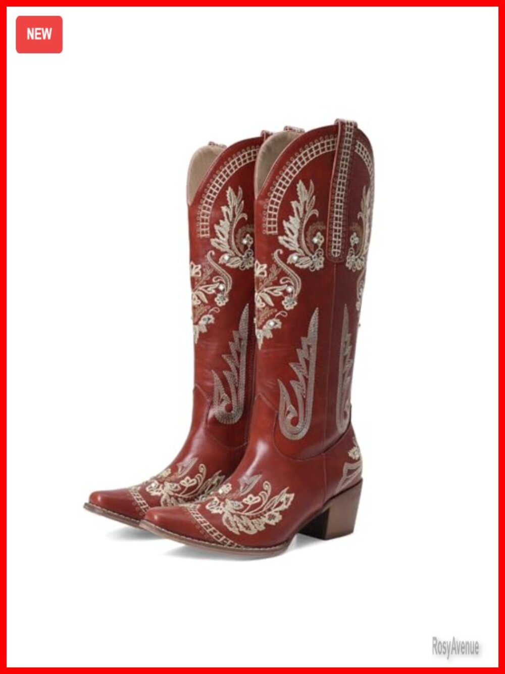 Women's Knee High Cowboy Boots Embroidered Faux Leather Chunky Heel Western